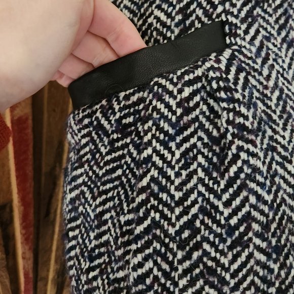 Tibi wool/ leather trim pockets herringbone high waist mini skirt Sz 6 - Picture 6 of 9